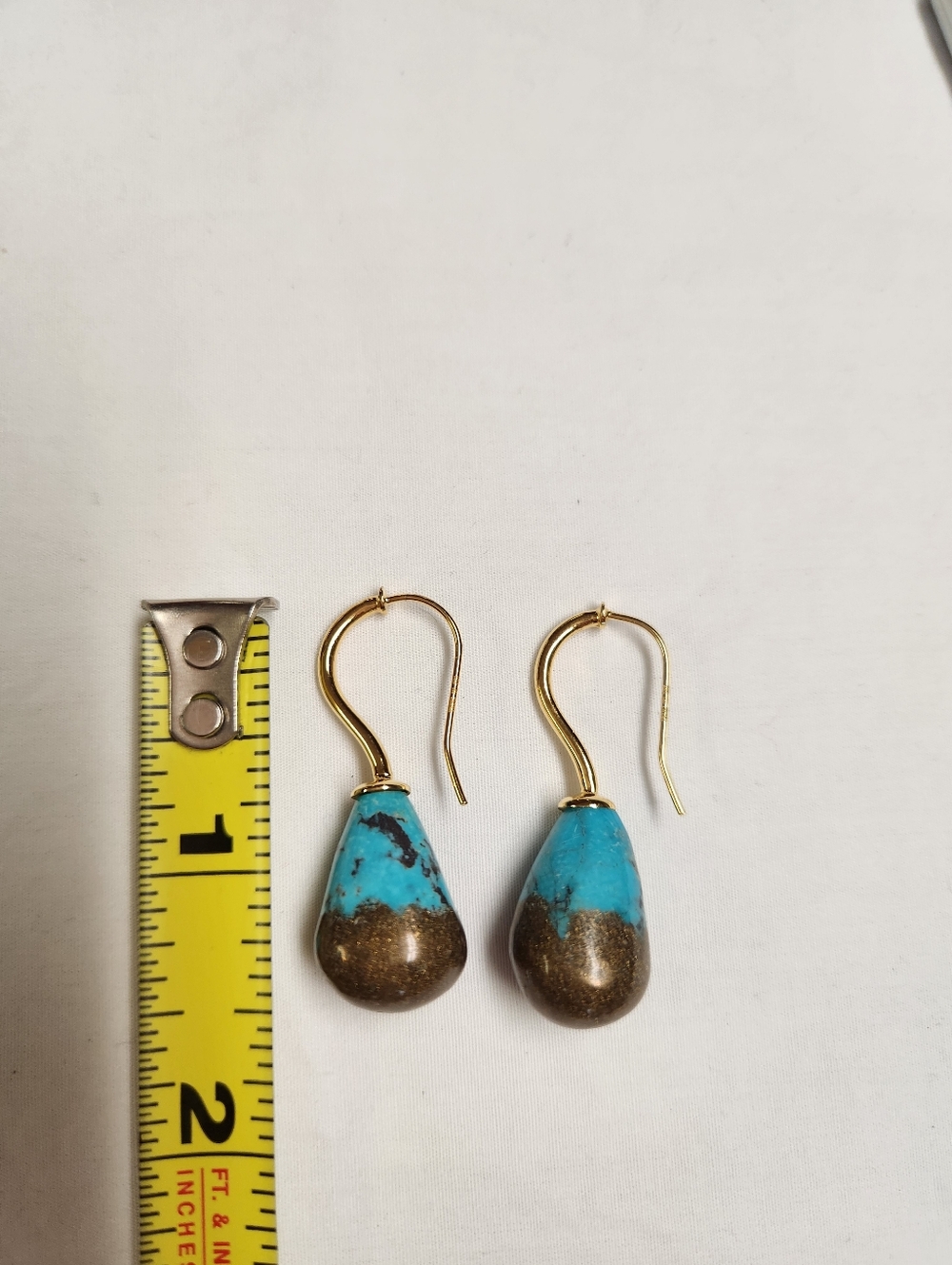 Colleen Lopez Sterling Silver Goldclad Turquoise And Copper Nugget Earrings - Picture 4 of 10